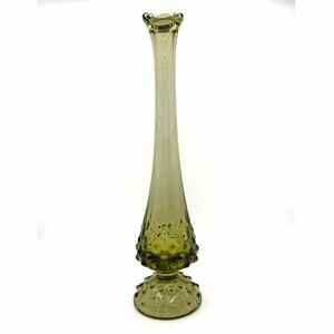 Fenton unmarked avocado green glass hobnail swung vase 1970s vintage